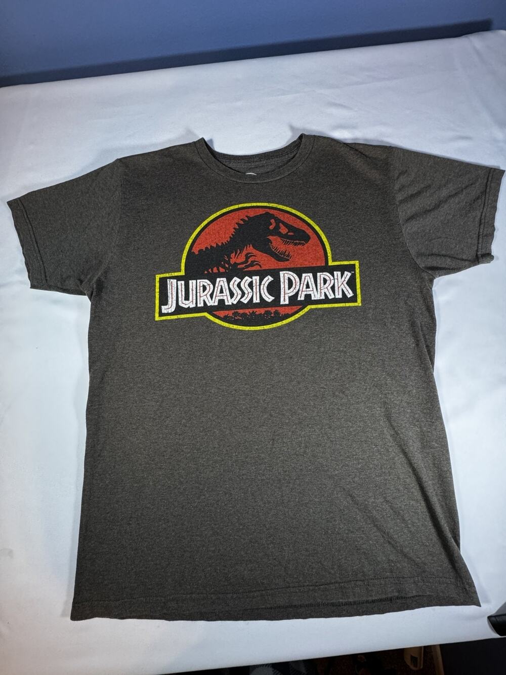 Jurassic Park T Shirt Mens Medium Gray T Rex Classic Logo Movie Graphic Tee